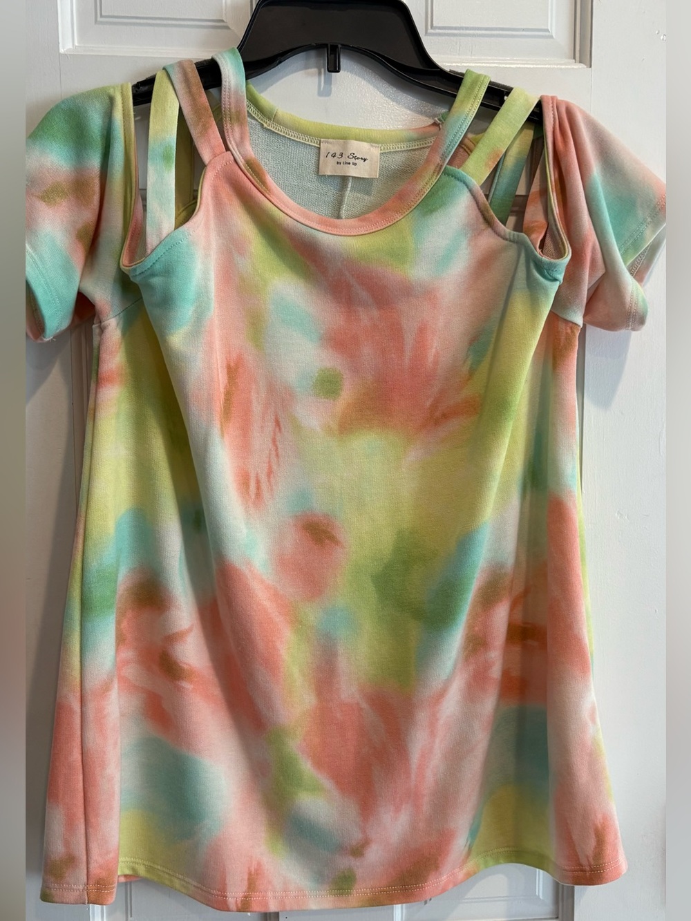 Women’s 1.4.3. Story by Line Up Pastel Tie-Dye Cold-Shoulder Top. Size M